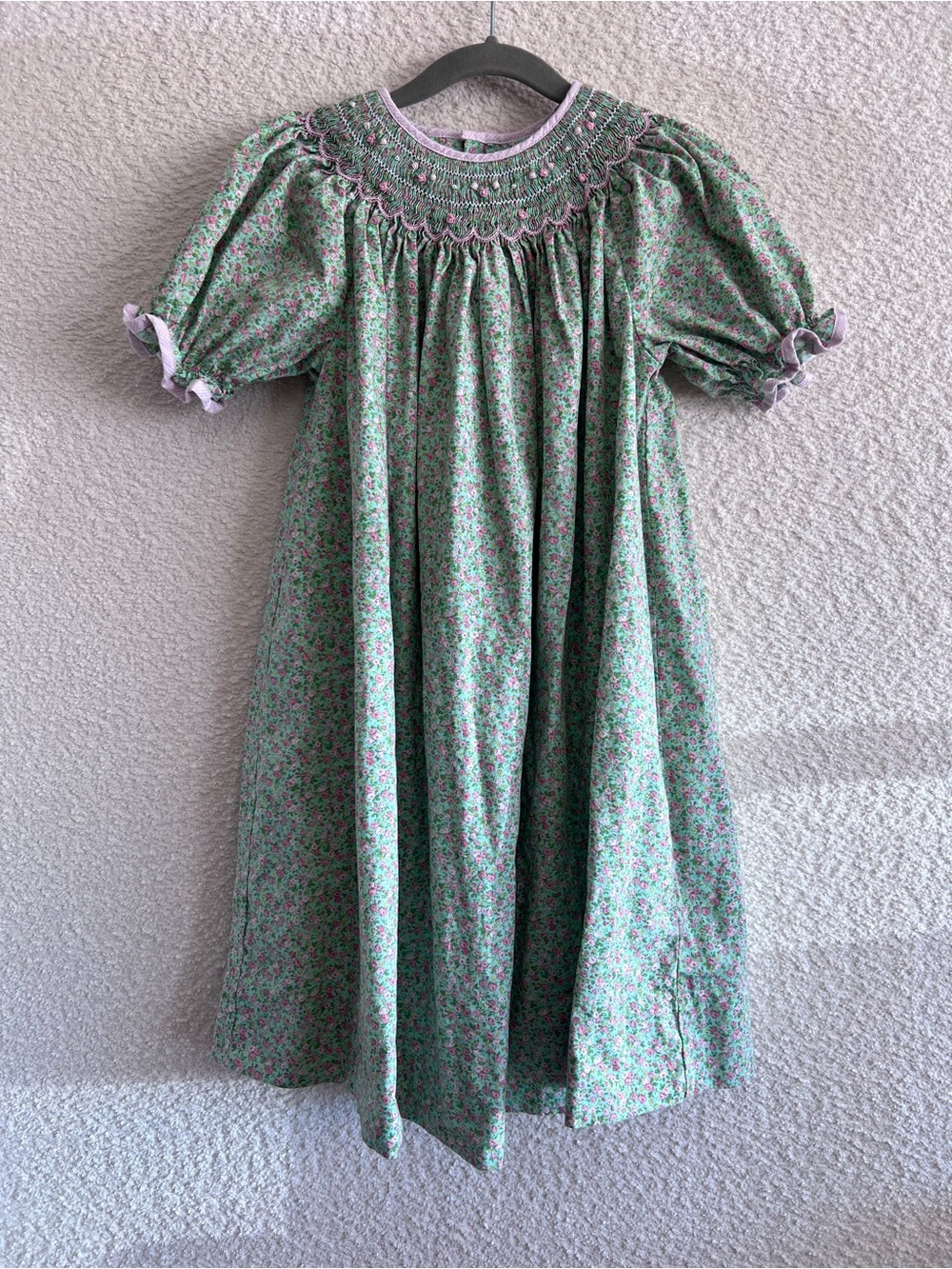 Petit Ami Kids Green Smocked Bishop‎ Cotton Dress Floral Size 6X